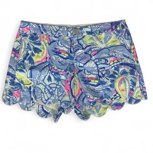 Lilly Pulitzer Buttercup Scalloped Edge Shorts Womens Size 6 5” Inseam Blue Peri